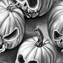 Pumpkin Skulls Spooky Pattern Pencil Drawing free seamless pattern