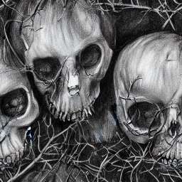 Human Skulls in Branches Pencil Drawing free seamless pattern