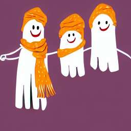 Cartoon Style White Ghosts With Orange Hats &amp; Scarfs free seamless pattern
