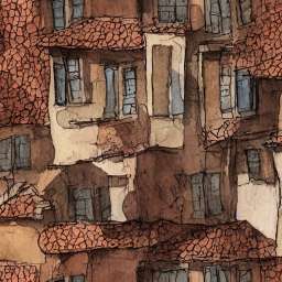 House Facades Watercolor Brown Shades free seamless pattern
