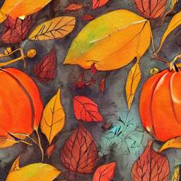 Fallen Autumn Leaves in Red, Yellow Colors, Water Color free seamless pattern