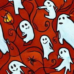 Cartoon Style White Ghosts On Trippy Red Background free seamless pattern
