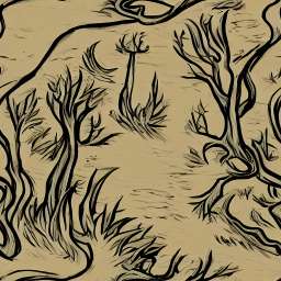 Spooky River Trees Naked Branches Pencil free seamless pattern