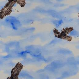 Falcons In The Air Flying Blue Clouds free seamless pattern