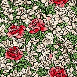 Bright Stained Glass Window Featuring Red &amp; Purple Roses free seamless pattern