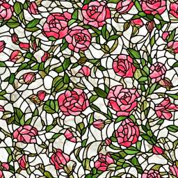 Bright Stained Glass Window Featuring Red &amp; Purple Roses free seamless pattern