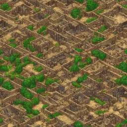 Isometric Map of Rocky DnD Settlement With Walls free seamless pattern