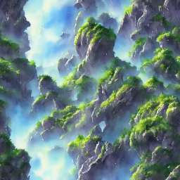 Misty Mountains Covered With Green Moss Game Asset free seamless pattern