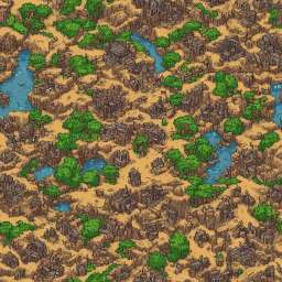 Isometric Map of Rocky DnD Settlement With Walls free seamless pattern
