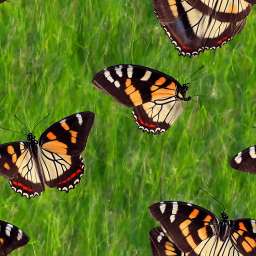 Butterflies Flying on Green Meadow free seamless pattern
