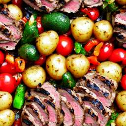 Grilled Steak Red Meat With Vegetables free seamless pattern